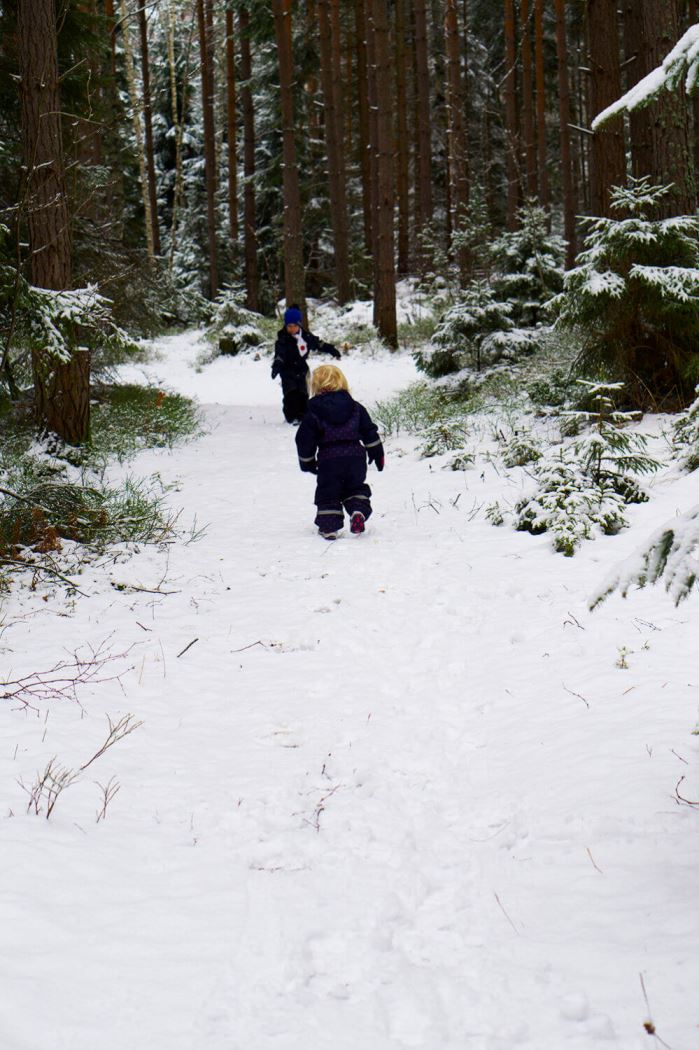 Skogsutflykt vinter med barn